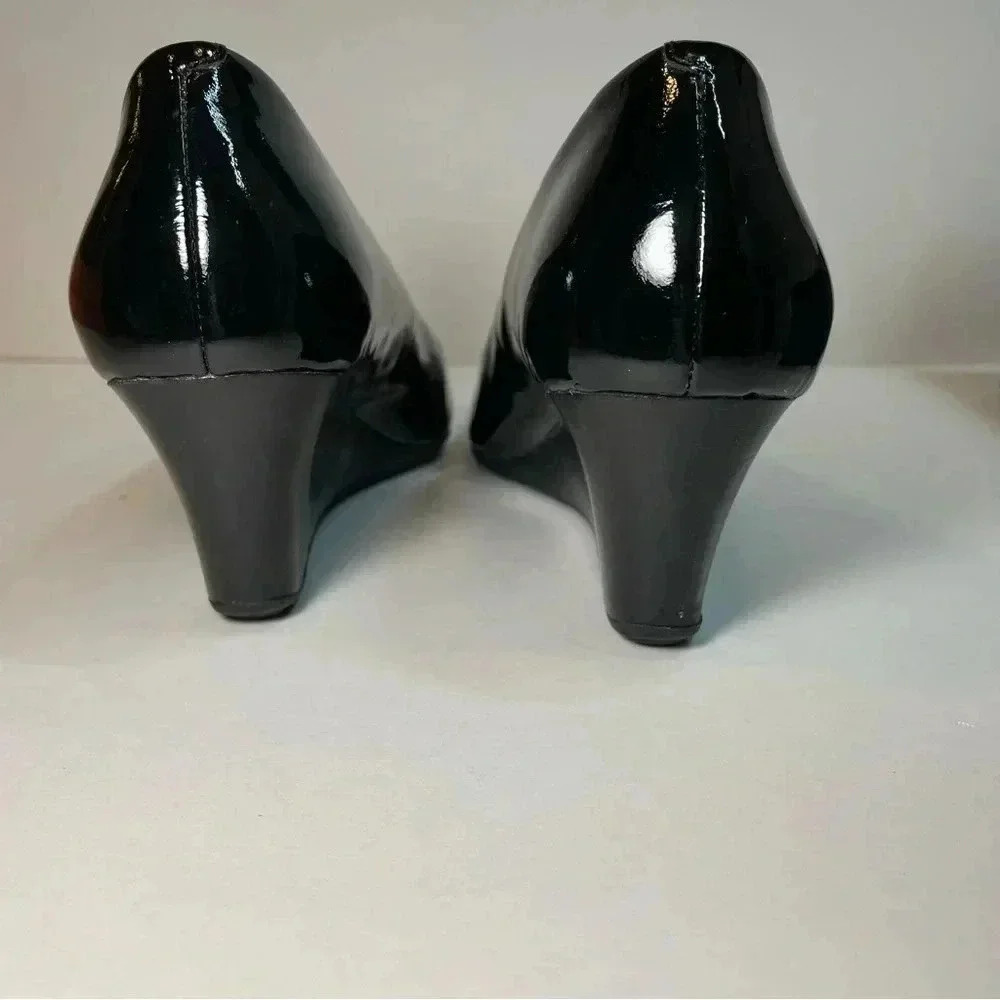 Cole Haan Tali Luxe Stacked Wedge Black Patent Leather Slip On Shoes Womens 7B - Picture 7 of 9